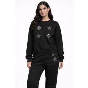 Gio Cellini Milano Black Sequin Pocket Jogger Sweatshirt Sweatsuit Large NWT